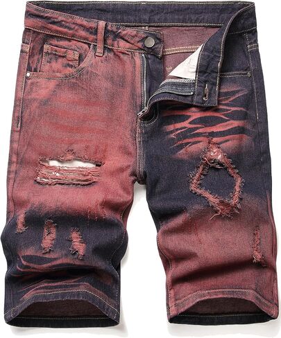 Men's Ripped Denim Shorts - Distressed Slim Fit Jean Shorts for Men, Casual Straight Fit Summer Ripped Shorts in Saudi Arabia