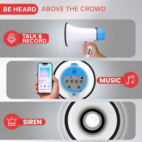 Pyle 20W Megaphone Bullhorn - صفارة إنذار أوتوماتيكية محمولة وحجم قابل للتعديل، نطاق عرض يصل إلى 400 ياردة مربعة، مدخل Aux، حديث، صفارة إنذار، موسيقى، صفارة، تسجيل، حزام كتف (برتقالي) in Saudi Arabia