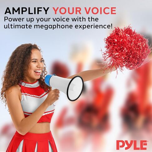Pyle 20W Megaphone Bullhorn - صفارة إنذار أوتوماتيكية محمولة وحجم قابل للتعديل، نطاق عرض يصل إلى 400 ياردة مربعة، مدخل Aux، حديث، صفارة إنذار، موسيقى، صفارة، تسجيل، حزام كتف (برتقالي) in Saudi Arabia