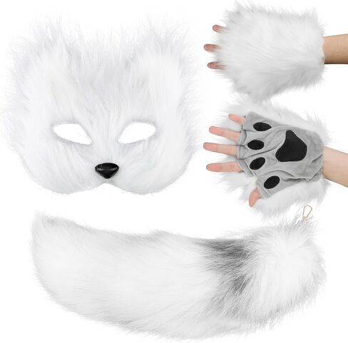 Furry Therian Mask and Fox Tail Gloves Set for Girls, Cat Mask Therian, Tharian Costumes, Wolf Therian Gear in Saudi Arabia
