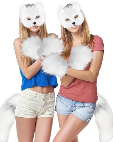 Furry Therian Mask and Fox Tail Gloves Set for Girls, Cat Mask Therian, Tharian Costumes, Wolf Therian Gear in Saudi Arabia