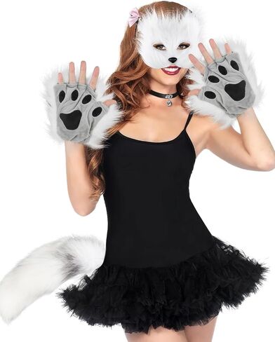 Furry Therian Mask and Fox Tail Gloves Set for Girls, Cat Mask Therian, Tharian Costumes, Wolf Therian Gear in Saudi Arabia