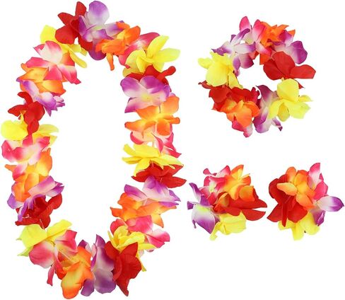 مجموعة Hawaiian Leis ، مجموعة أساور رئيس Hawaiian Luau Flower Leis ، زخارف الحفلات الأساسية لعيد الميلاد ، التخرج ، احتفالات الزفاف (الوردي) in Kuwait
