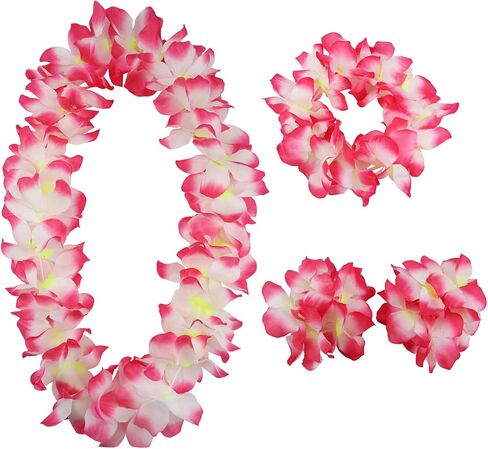 مجموعة Hawaiian Leis ، مجموعة أساور رئيس Hawaiian Luau Flower Leis ، زخارف الحفلات الأساسية لعيد الميلاد ، التخرج ، احتفالات الزفاف (الوردي) in Kuwait