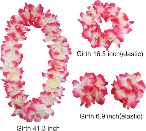 مجموعة Hawaiian Leis ، مجموعة أساور رئيس Hawaiian Luau Flower Leis ، زخارف الحفلات الأساسية لعيد الميلاد ، التخرج ، احتفالات الزفاف (الوردي) in Kuwait