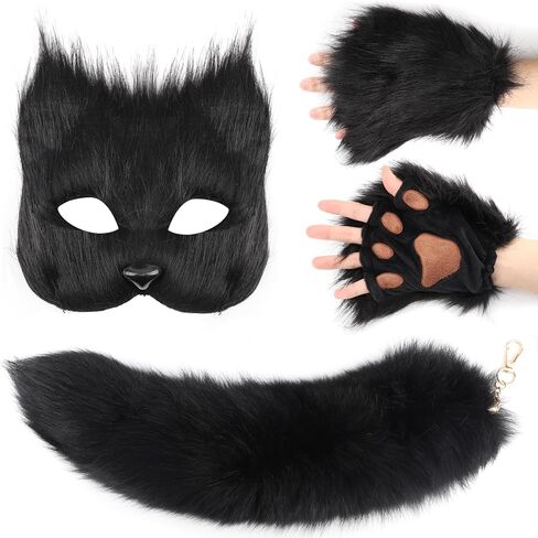 Furry Therian Mask and Fox Tail Gloves Set for Girls, Cat Mask Therian, Tharian Costumes, Wolf Therian Gear in Saudi Arabia