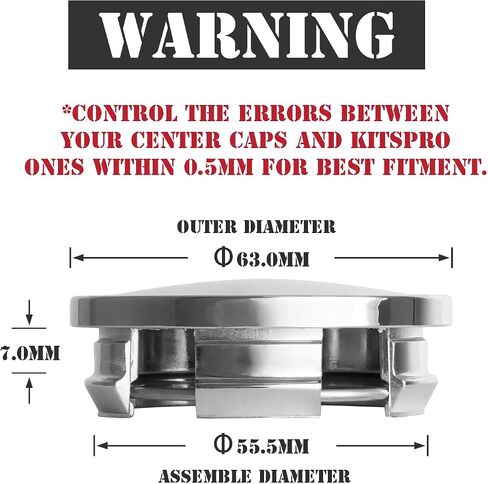 KitsPro 2.5Inch 63MM Wheel Center Caps for Dodge RAM 1500 Rim Hub Caps 6KF18TRMAA, Pack of 4 (Chrome, Outer 63MM, Inner 56MM) in Kuwait