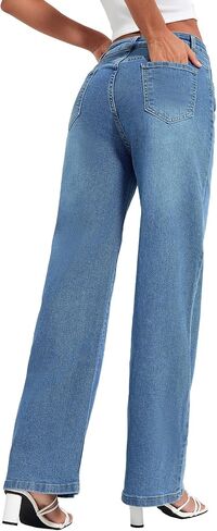Allimy Womens Drawstring High Waist Wide Leg Jeans Straight Leg Washed Denim Jeans Pants in Saudi Arabia