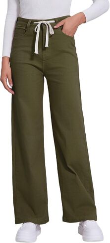 Allimy Womens Drawstring High Waist Wide Leg Jeans Straight Leg Washed Denim Jeans Pants in Saudi Arabia