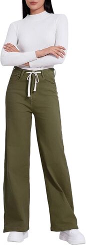 Allimy Womens Drawstring High Waist Wide Leg Jeans Straight Leg Washed Denim Jeans Pants in Saudi Arabia