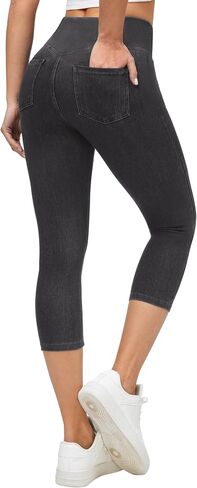 ewedoos jeggings للنساء تجذب على كابري جينز عالية الخصر جينز جينز capri jeggings مع جيوب عصرية عارضة in Kuwait