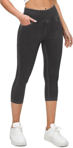 ewedoos jeggings للنساء تجذب على كابري جينز عالية الخصر جينز جينز capri jeggings مع جيوب عصرية عارضة in Kuwait