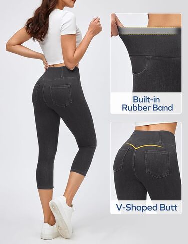 ewedoos jeggings للنساء تجذب على كابري جينز عالية الخصر جينز جينز capri jeggings مع جيوب عصرية عارضة in Kuwait