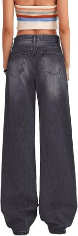 Women's Low Rise Baggy Jeans Washed Straight Wide Leg Denim Pants Casual Loose Boyfriend Jean Streewear Trousers in Kuwait