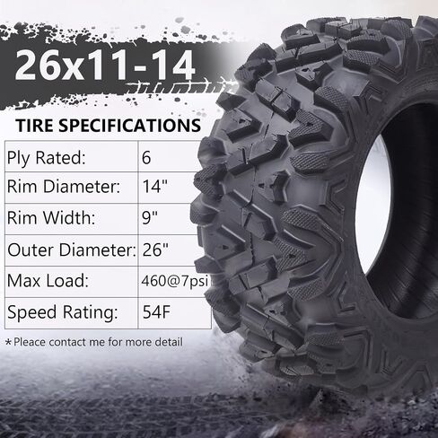 26x11x14 ATV UTV All Terrain Off-Road Tires, 6 Ply Tubeless, Set of 2 in Kuwait