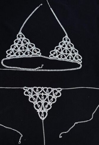 Eyraevor Sparkly Rhinstone Underwear Set Crystal G-String Thong Shinny Panties and Bra Top for Women Sexy Body Chain in Saudi Arabia