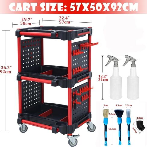 CAR CARNENT CART - CART AUTO تفاصيل الأدوات مع 4 أدوات شنق لوحة ، 360 درجة قابلة للقفل العجلات العالمية ، 3 TIER CAR WASH CART للتفاصيل المهنية (4 أداة شنقا) in Kuwait