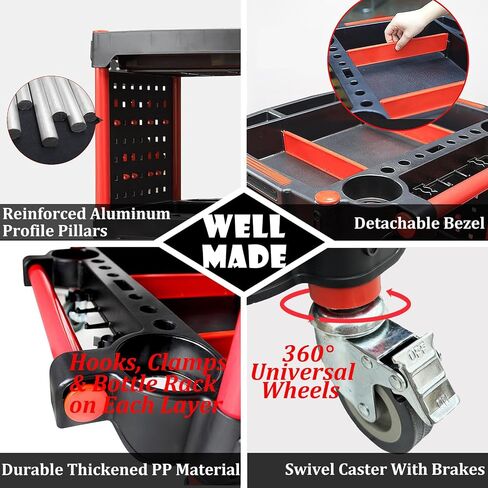 CAR CARNENT CART - CART AUTO تفاصيل الأدوات مع 4 أدوات شنق لوحة ، 360 درجة قابلة للقفل العجلات العالمية ، 3 TIER CAR WASH CART للتفاصيل المهنية (4 أداة شنقا) in Saudi Arabia
