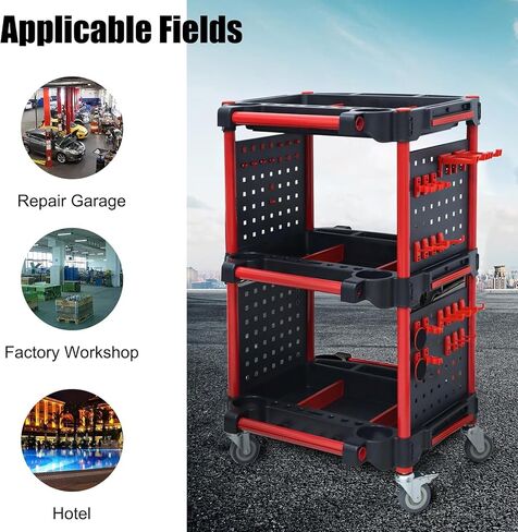 CAR CARNENT CART - CART AUTO تفاصيل الأدوات مع 4 أدوات شنق لوحة ، 360 درجة قابلة للقفل العجلات العالمية ، 3 TIER CAR WASH CART للتفاصيل المهنية (4 أداة شنقا) in Kuwait