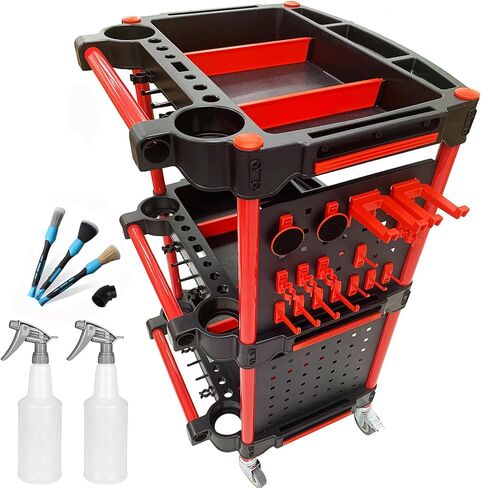 CAR CARNENT CART - CART AUTO تفاصيل الأدوات مع 4 أدوات شنق لوحة ، 360 درجة قابلة للقفل العجلات العالمية ، 3 TIER CAR WASH CART للتفاصيل المهنية (4 أداة شنقا) in Saudi Arabia