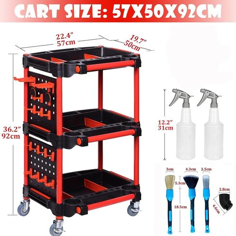 CAR CARNENT CART - CART AUTO تفاصيل الأدوات مع 4 أدوات شنق لوحة ، 360 درجة قابلة للقفل العجلات العالمية ، 3 TIER CAR WASH CART للتفاصيل المهنية (4 أداة شنقا) in Saudi Arabia