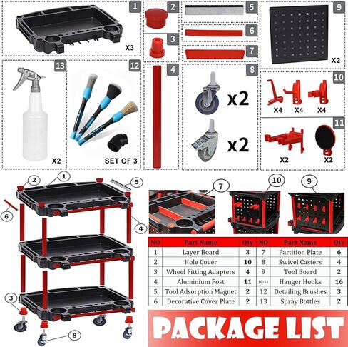 CAR CARNENT CART - CART AUTO تفاصيل الأدوات مع 4 أدوات شنق لوحة ، 360 درجة قابلة للقفل العجلات العالمية ، 3 TIER CAR WASH CART للتفاصيل المهنية (4 أداة شنقا) in Saudi Arabia