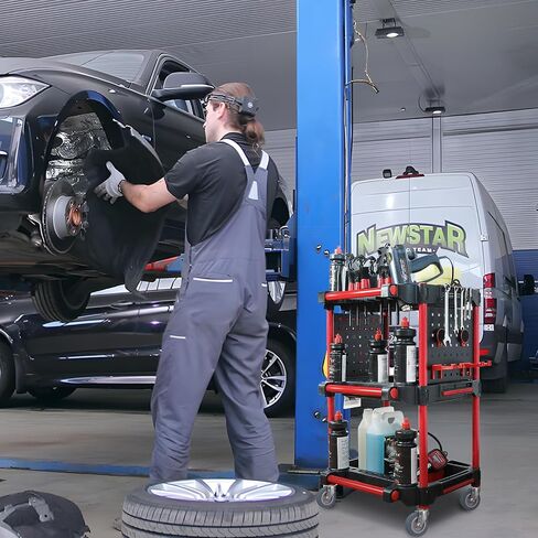 CAR CARNENT CART - CART AUTO تفاصيل الأدوات مع 4 أدوات شنق لوحة ، 360 درجة قابلة للقفل العجلات العالمية ، 3 TIER CAR WASH CART للتفاصيل المهنية (4 أداة شنقا) in Saudi Arabia