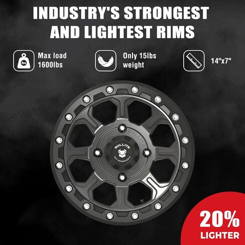 Bullite Wheels BT-03 Ruler UTV ATV Wheel Gunmetal Gray Rims and Gunmetal Gray Beadlock 14x7, 4x137/ 5+2 Offset, Can-Am Maverick X3 Commander Renegade Outlander Defender in Kuwait