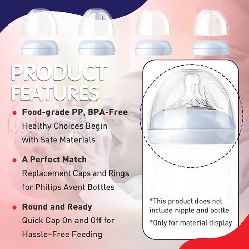 Baby Bottle Caps Replacements - Dome Caps Collar Accessories for Philips Avent Bottles, Nipple Rings for Philips Avent Natural Bottles - 2-Pack Baby Bottle Rings and Caps Kit in Saudi Arabia
