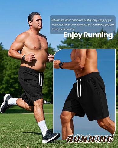 Ficerd 3 Pack Big and Tall Men's Sweat Shorts 9'' Plus Size Bermuda Drawstring Elastic Waist Shorts with 3 Pocket in Saudi Arabia