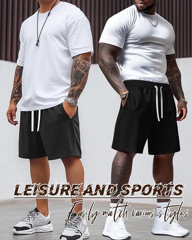 Ficerd 3 Pack Big and Tall Men's Sweat Shorts 9'' Plus Size Bermuda Drawstring Elastic Waist Shorts with 3 Pocket in Saudi Arabia