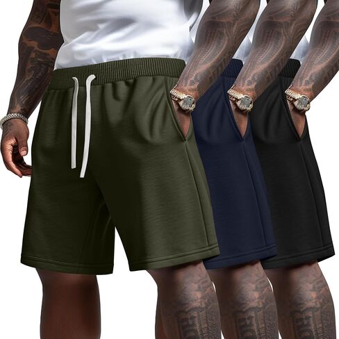 Ficerd 3 Pack Big and Tall Men's Sweat Shorts 9'' Plus Size Bermuda Drawstring Elastic Waist Shorts with 3 Pocket in Saudi Arabia