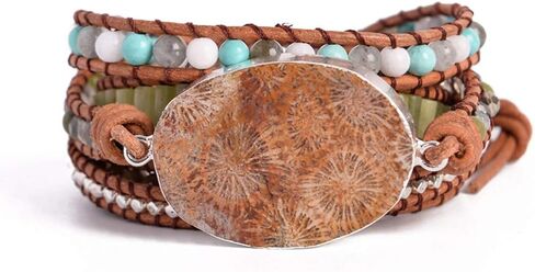 YGLINE Ocean Jasper Stone Wrap Bracelet Handmade Leather Bracelet Collection in Kuwait