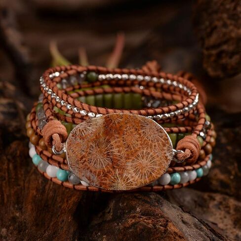 YGLINE Ocean Jasper Stone Wrap Bracelet Handmade Leather Bracelet Collection in Kuwait