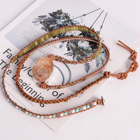 YGLINE Ocean Jasper Stone Wrap Bracelet Handmade Leather Bracelet Collection in Kuwait