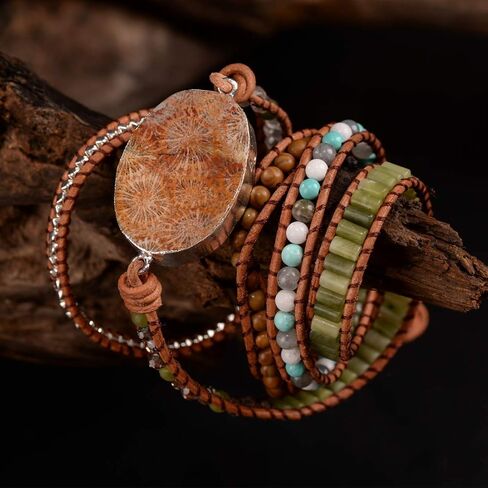 YGLINE Ocean Jasper Stone Wrap Bracelet Handmade Leather Bracelet Collection in Kuwait