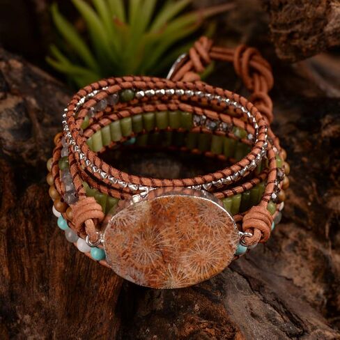 YGLINE Ocean Jasper Stone Wrap Bracelet Handmade Leather Bracelet Collection in Kuwait