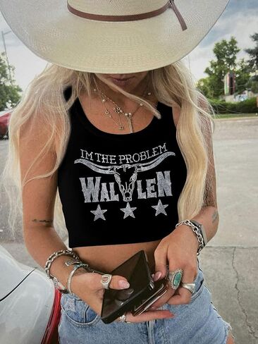 Women Cowgirl Country Concertyless Sconped Tank Top Summer Summer Disual Cowboy Shirt Western Graphic Top Music Fans in Kuwait