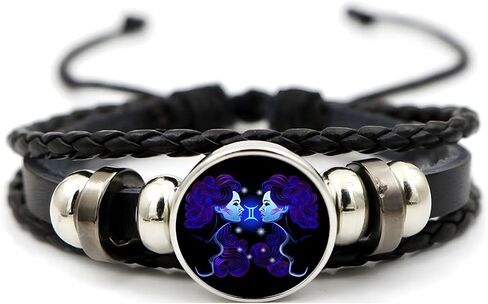 Zodiac Signs Spirit Bracelet for Women Men Adjustable 12 Constellation Bracelets Bracelet Multilayer Zodiac Black Leather Bracelets Zodiac Sign Wrap Bracelet Birthday Jewelry in Saudi Arabia