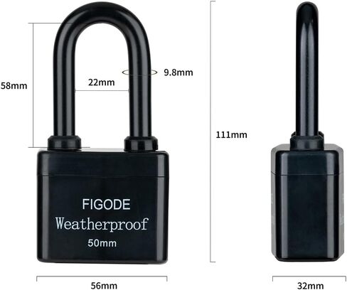 قفل مقاوم للماء في الهواء الطلق من FIGODE®، قفل بمفتاح من الفولاذ المصفح شديد التحمل، بعرض 2.2 بوصة in Kuwait