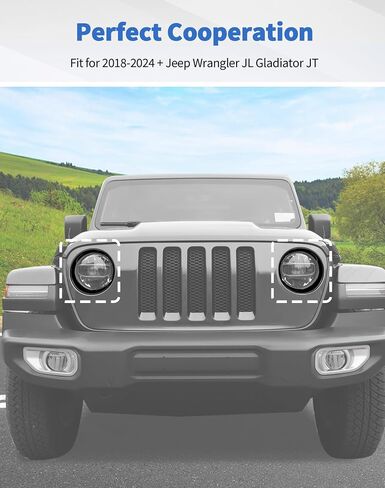 Angry Eyes Headlight Trim Cover & Front Grille Inserts Guard Cover Fit for 2024 + Jeep Wrangler JL Gladiator JT in Saudi Arabia
