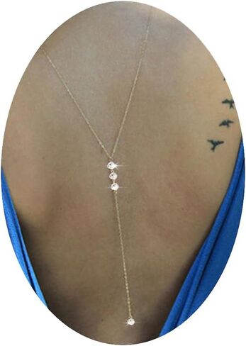 Eyraevor Rhinestone Back Chain Necklace Bridal Wedding Backdrop Body Jewelry for Women Summer Body Chain Necklace Shoulder Back Chain in Saudi Arabia