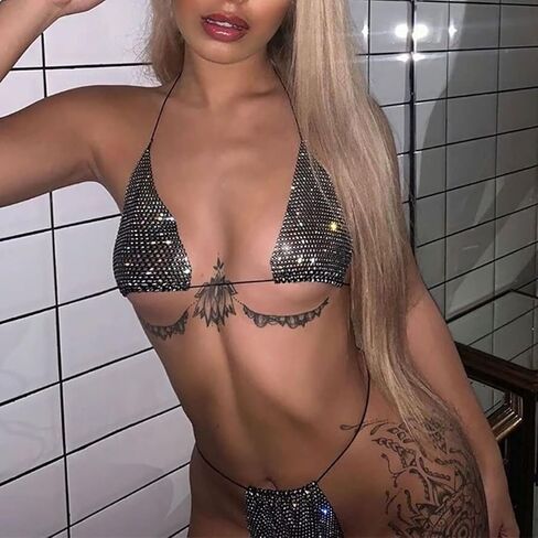 Earent Mesh Rhinestone Body Chain Set Beach Chest Belly Chains Crystal Bikini Nightclub Party Bra Breast Chains Rave Body jewelry for Women in Saudi Arabia