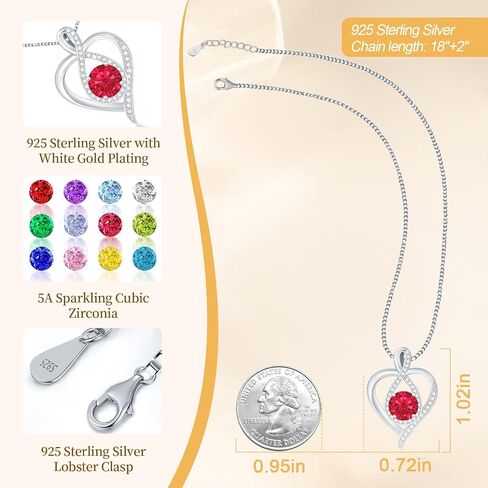 925 Sterling Silver Infinity Necklace - Elegant Heart Pendant Necklace for Women - Birthstone Women's Necklace for Mom, Wife, Girlfriend - Ideal Gift for Birthday, Anniversary, Wedding in Saudi Arabia