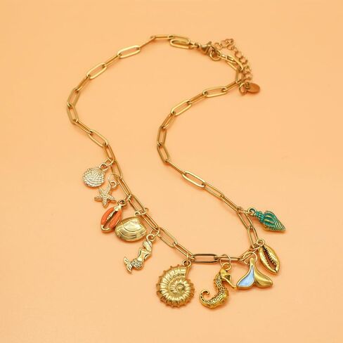 JNF Cute Boho Charm Necklace for Women Paperclip Chain Necklace Sun Moon Star Coin Heart Flower Boot Boho Bow Charms Necklaces in Saudi Arabia