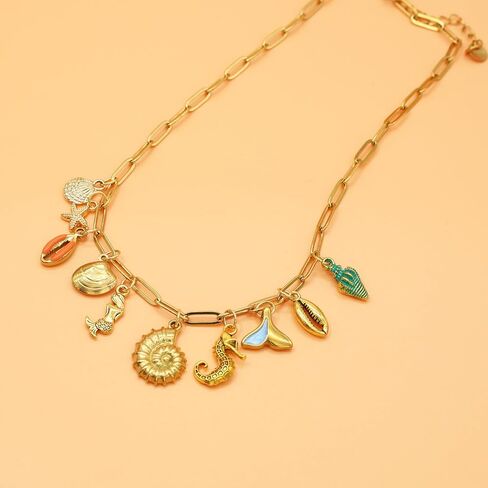 JNF Cute Boho Charm Necklace for Women Paperclip Chain Necklace Sun Moon Star Coin Heart Flower Boot Boho Bow Charms Necklaces in Saudi Arabia