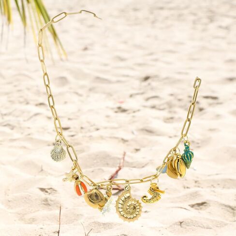 JNF Cute Boho Charm Necklace for Women Paperclip Chain Necklace Sun Moon Star Coin Heart Flower Boot Boho Bow Charms Necklaces in Saudi Arabia