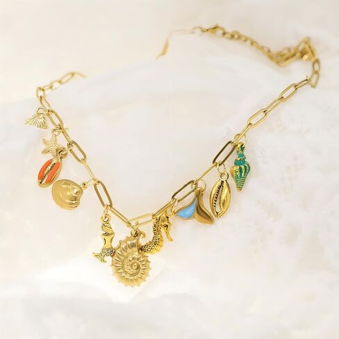 JNF Cute Boho Charm Necklace for Women Paperclip Chain Necklace Sun Moon Star Coin Heart Flower Boot Boho Bow Charms Necklaces in Saudi Arabia
