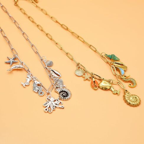 JNF Cute Boho Charm Necklace for Women Paperclip Chain Necklace Sun Moon Star Coin Heart Flower Boot Boho Bow Charms Necklaces in Saudi Arabia