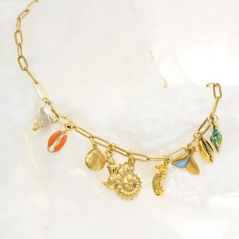 JNF Cute Boho Charm Necklace for Women Paperclip Chain Necklace Sun Moon Star Coin Heart Flower Boot Boho Bow Charms Necklaces in Saudi Arabia